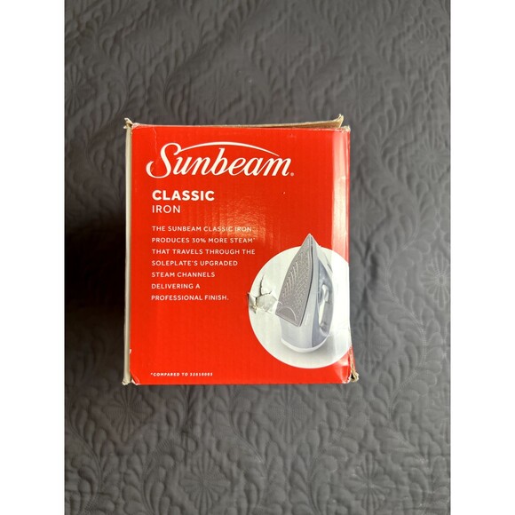 SUNBEAM CLASSIC STEAM IRON, NON-STICK PLATE W/PRECISION TIP #32610003 OPEN BOX - Picture 5 of 16